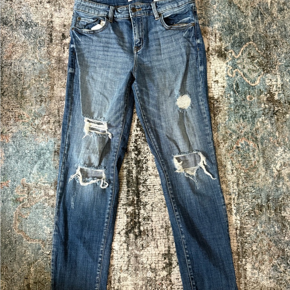 Eunina Distressed Skinny Jeans in Blue Size 11